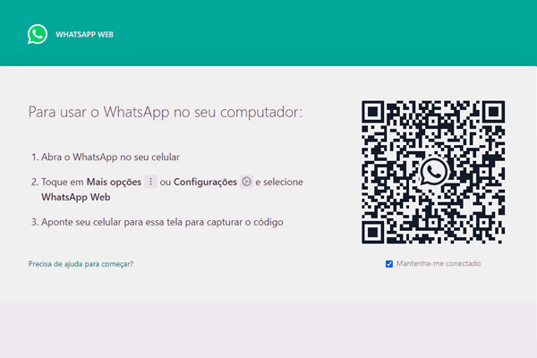 Captura da tela de login do WhatsApp Web