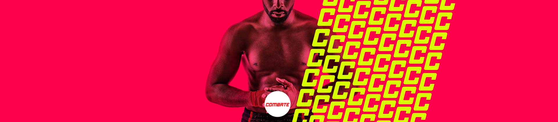 Imagem de um lutador em fundo vermelho. Lê-se: "Combate".