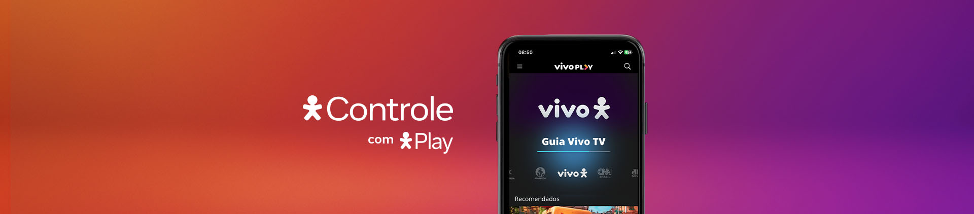 Captura de tela no Vivo Play App. Lê-se: "Vivo Controle com Vivo Play".
