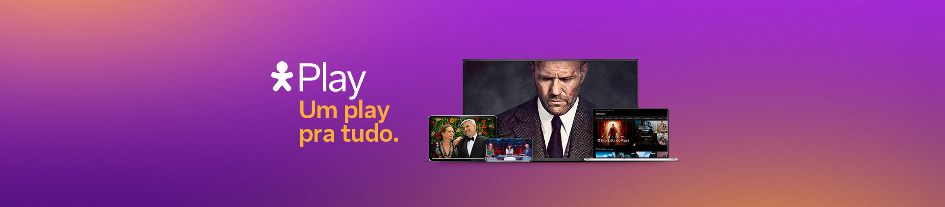 Imagem com diversos gadgets com a programação da Vivo Play nas telas. 