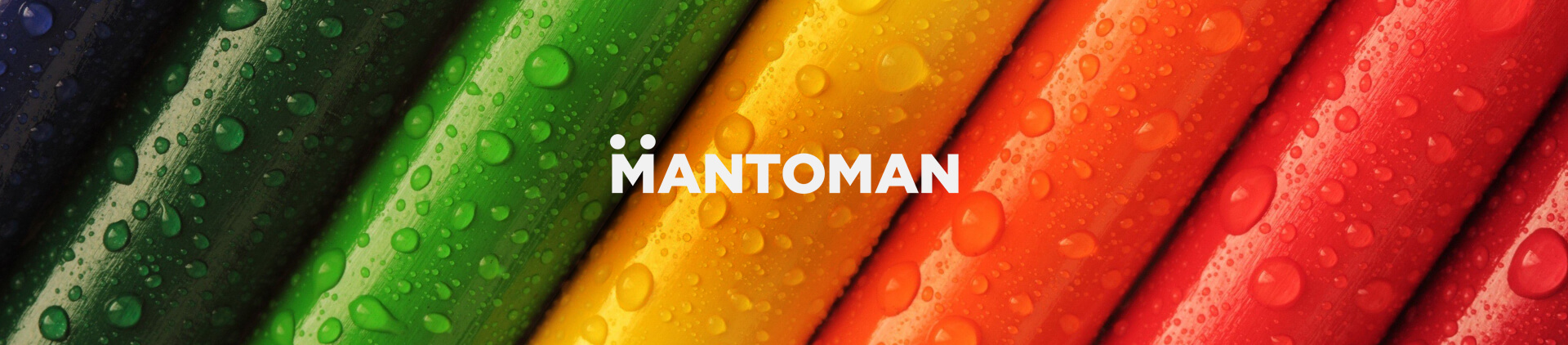 Logo do canal Mantoman com uma imagem de tubos molhados com as cores do arco-íris.