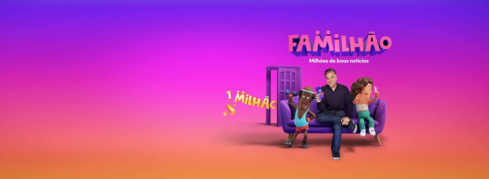 Imagem de um homem sentado com várias ilustrações 3D compondo uma família.