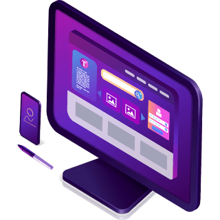 Ilustração de um monitor de computador. Na tela, o projeto de um site sendo feito.
