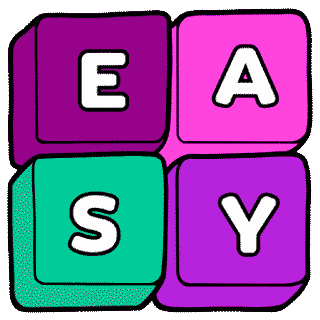 Ilustração de blocos coloridos com as letras E, A, S e Y