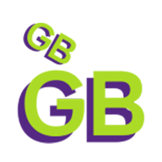 As letras GB repetidas de tamanhos e inclinações diferentes na cor verde