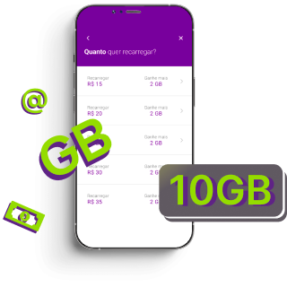 Imagem de um celular com a tela do Vivo Pay exibida, ao lado um box escrito "10GB"