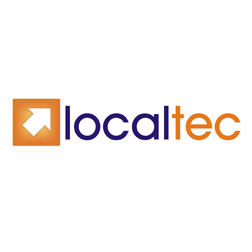 logo com uma seta pra diagonal e o texto localtec ao lado