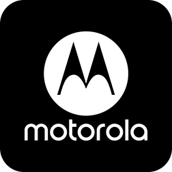 Logo da Motorola na cor branca em fundo preto